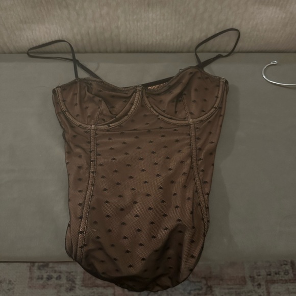 White Fox Black and Sheer Polka Dot Bodysuit / XS - Picture 1 of 2